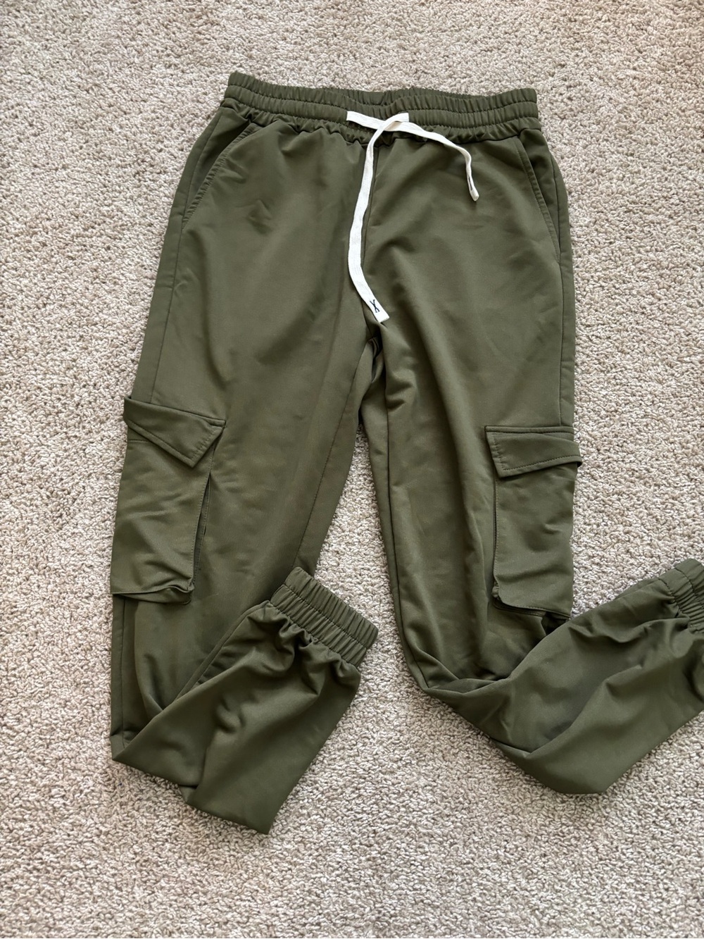 Olive Green Cargo Joggers with Drawstring